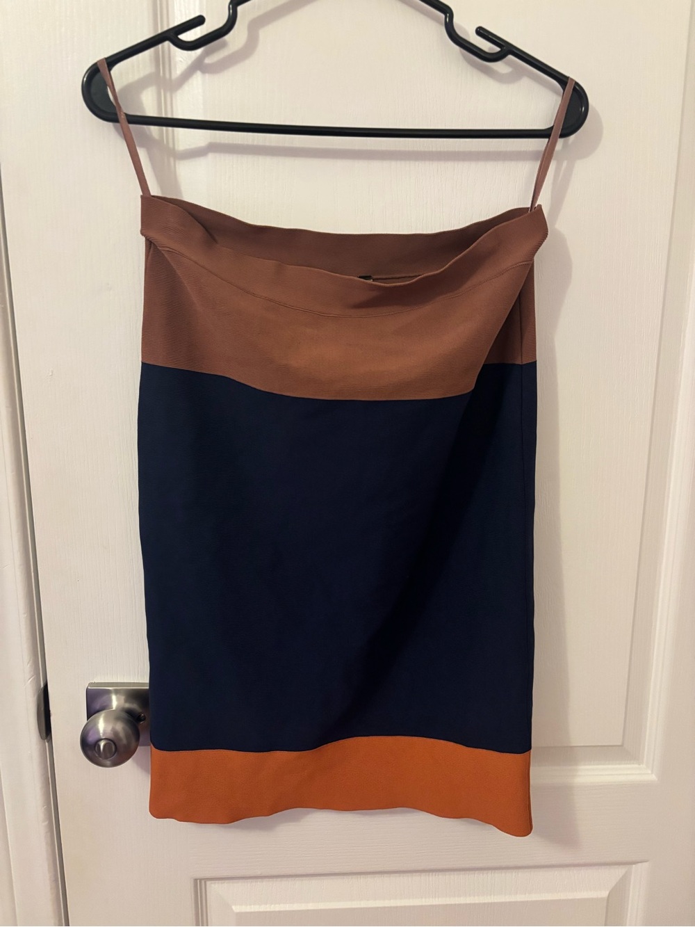 BCBGMaxAzria Rust-Brown and Navy Colorblock Skirt